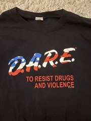 DARE Program Graphic T-Shirt Black Fruit of the Loom Sz S 100% Cotton USA Flag
