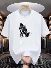 Men’S Prayer Hand Cross Print T-Shirt – Casual Wear for Church And Prayer TShirt