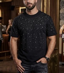 Vybes Luxury Diamond Star Rhinestones Fashion Black White T-Shirt High Quality