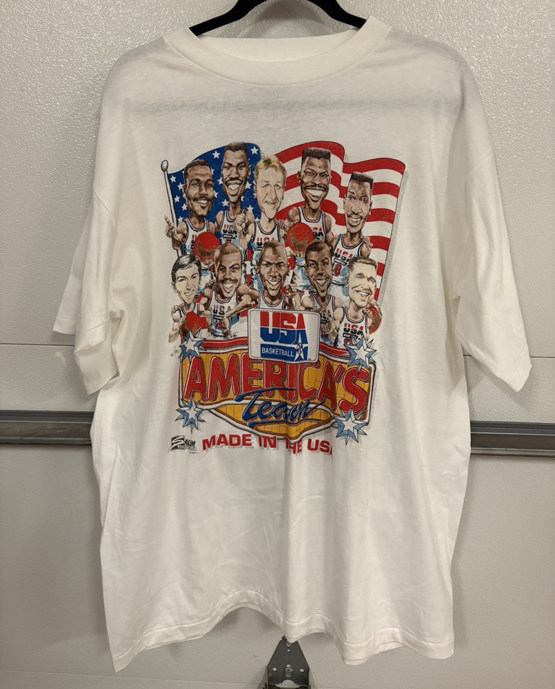 Salem Sportswear Vintage 1990s USA Basketball Double-Sided White Tee XL