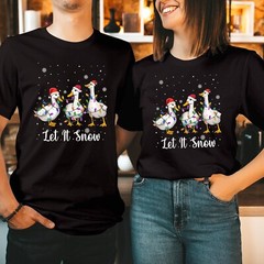 Let it Snow Ducks T-Shirt Christmas Goose Lights Santa Hat Xmas Gift Top T-5028