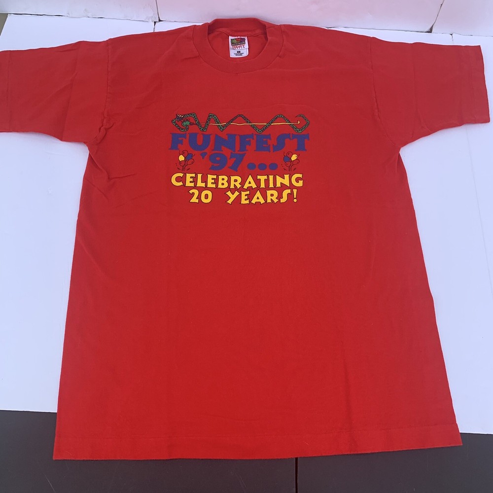Vintage 90s Fruit Of The Loom Shirt L USA Single Stitch Retro Festival Graphic