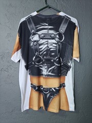 FAUX REAL Men’s Leather Daddy Biker Double Graphic Large Novelty T-Shirt *Read