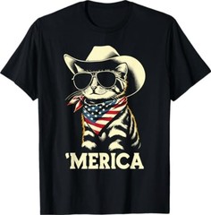 USA ‘Merica Cat 4th of July Men Women Funny Patriotic T-Shirt