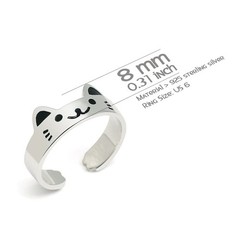 925 Sterling Silver Cat Ring, Adjustable Open Kitty Ring Size US 6-7, Cute An…