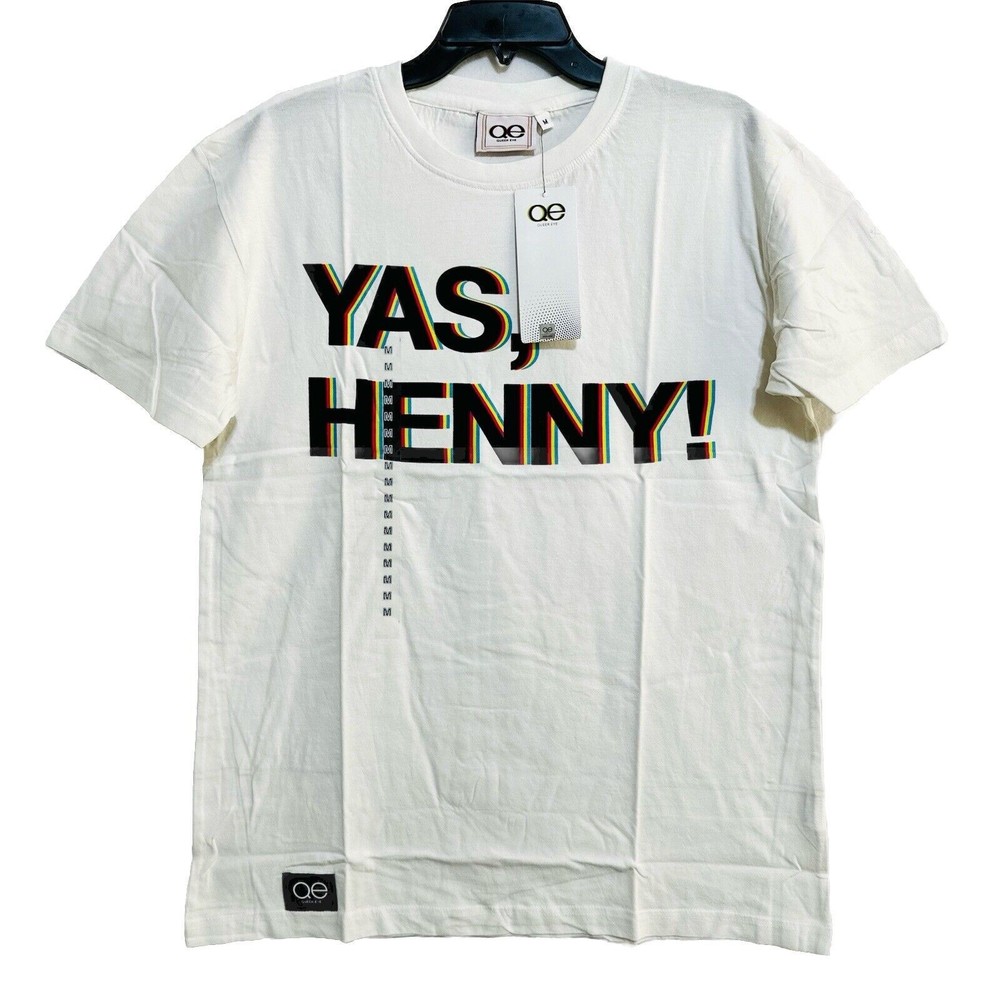 Queer Eye Yas Henny Graphic T-shirt Medium White Rainbow Shadow Short Sleeve NWT