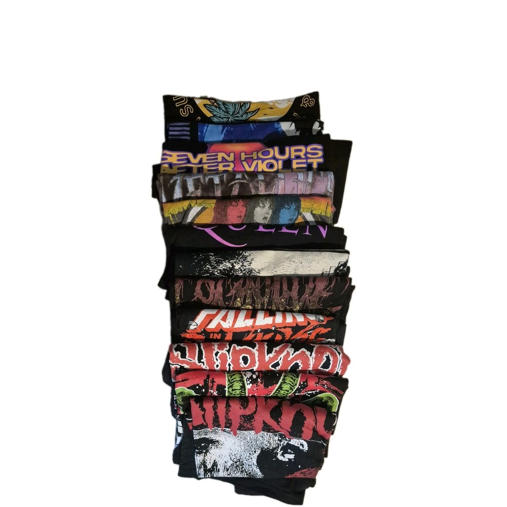 ​Lot of 12 Mixed Music Band T-Shirts Size Large L Rock Metal Graphic Tee Bundle