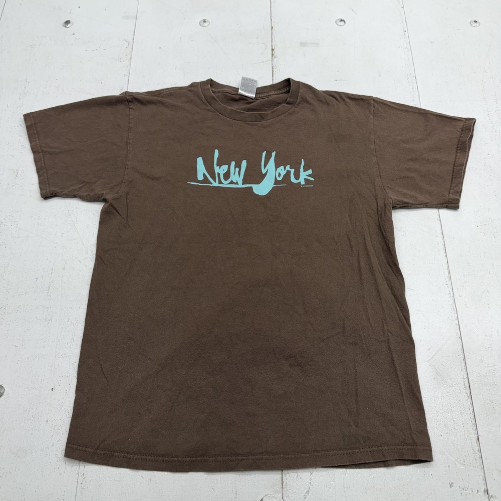 Fruit Of The Loom Shirt Mens Large Brown New York Graphic Tee Cotton Jersey