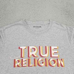 True Religion Shirt Mens Large Gray Heather Spellout Long Sleeve Crew Neck