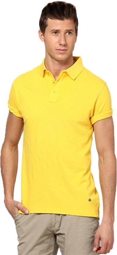 Solid Royal Lemon Yellow Cotton Polo Collar T shirt Casual Formal Wear For Men’s