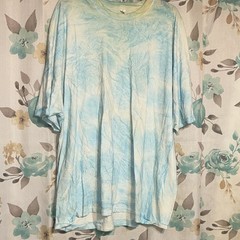 SunA 2XL Blue White Tie-Dye Crew Neck Short Sleeve Cotton Tee Tear Away