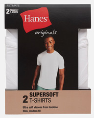 Hanes Originals Ultimate Men’s SuperSoft Crewneck Undershirt, White, 2-Pack XL