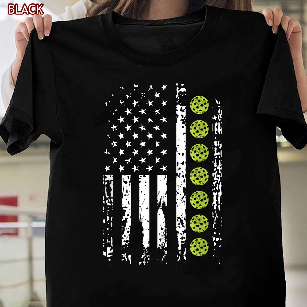 Pickleball Shirt American Flag Tee Gift for Pickleball Player Enthusiasts