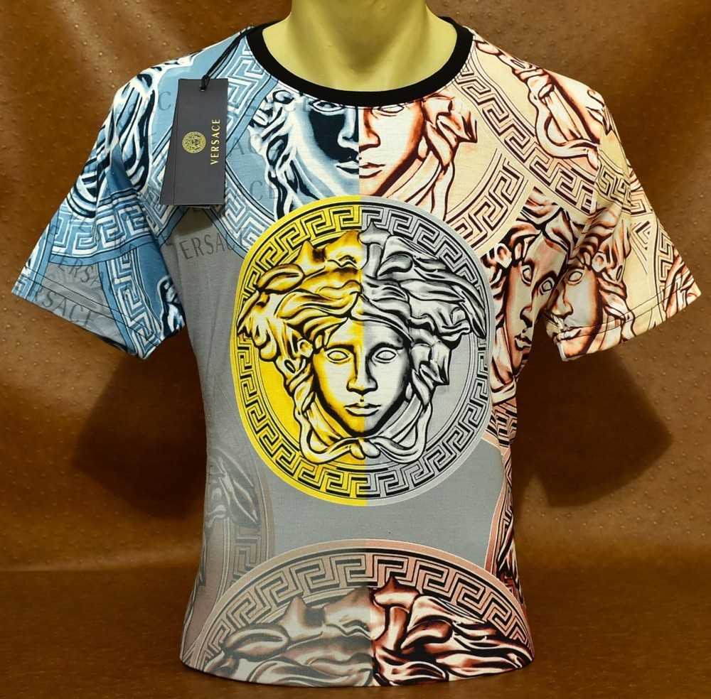 Versace Men’s Medusa Multicolor Greek Key Graphic Short Sleeve Tee Size M