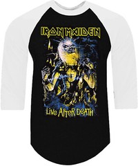 IRON MAIDEN LIVE AFTER DEATH PUNK ROCK SHIRT RAGLAN 3/4 SLEEVE B/W