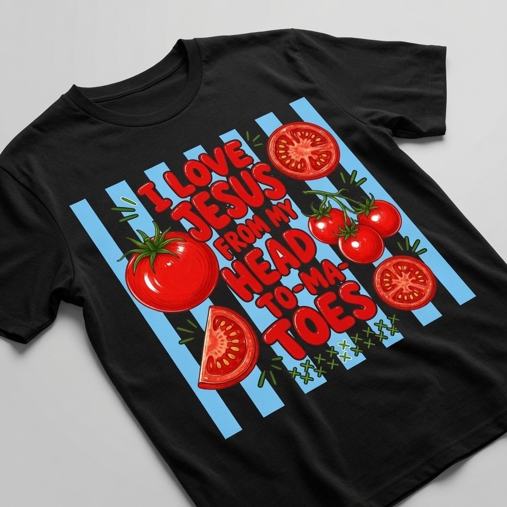 I Love Jesus Head Tomatoes Shirt Funny Christian Pun Tee VBS Church Gift