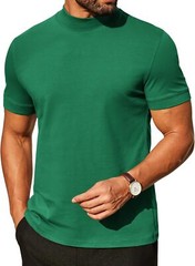 Mens Premium Cotton Short Sleeve Mock Turtleneck Half Neck Basic Tee Casual Fit