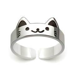 925 Sterling Silver Cat Ring, Adjustable Open Kitty Ring Size US 6-7, Cute An…
