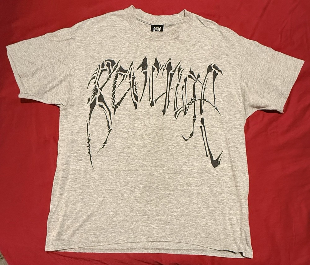 Revenge Skeleton Logo T-shirt Grey Size Large Made In USA Streetwear Punk