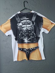 FAUX REAL Men’s Leather Daddy Biker Double Graphic Large Novelty T-Shirt *Read