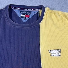 Tommy Jeans Shirt Adult Extra Large Navy Blue Yellow Casual Tri Color Mens