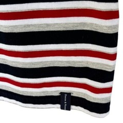 Denim & Flower Navy Blue, Red, White & Gray Striped T Shirt Size Large Crew Neck