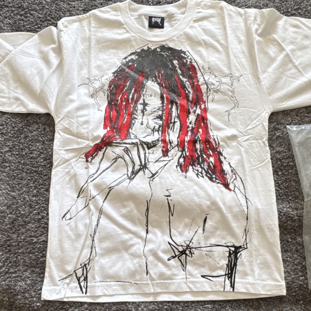Revenge Graphic Print Cotton Crew Neck T-Shirt White Red Black Men Medium