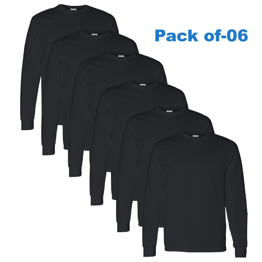 Gildan – Long Sleeve T-Shirt 6 Pack 100% Heavy cotton Crew Neck Black Color Tee