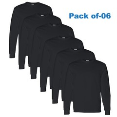 Gildan – Long Sleeve T-Shirt 6 Pack 100% Heavy cotton Crew Neck Black Color Tee