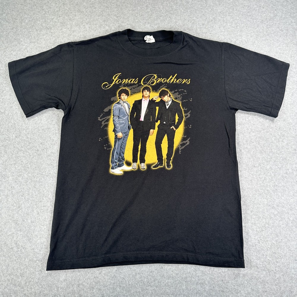 Jonas Brothers Band Tee Black Graphic T-Shirt Size M 100% Cotton Vintage