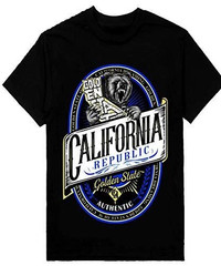 California Republic Mens Heavyweight T-Shirt Printed On Shaka Wear Tee Golden St