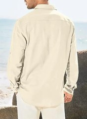 Men’s Cotton Linen Double Pocket Shirt Breathable Casual Smart Fit Holiday Gift