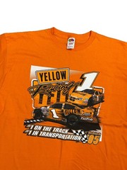 Vintage Yellow Orange Y2K NASCAR Racing Graphic T-Shirt Sz XL