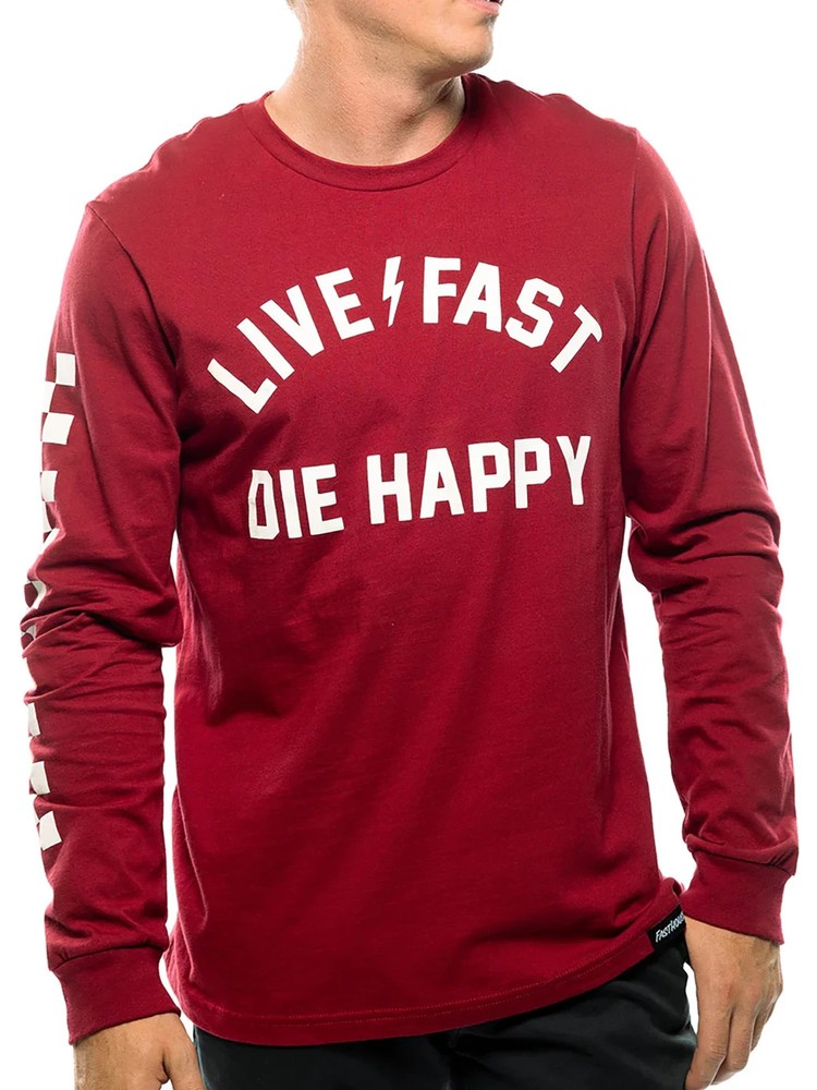 Fasthouse Men’s Die Happy Long Sleeve T-shirt Motocross Live Fast MX FMX Tee