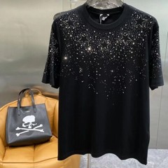 New Fashion Star Trend Rhinestones Summer Short Sleeve Luxury Men T-Shirt