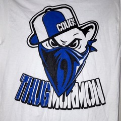 Gildan Ultra Cotton Men’s S White Cotton Thug Mormon Graphic Crew Neck Tee