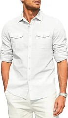 Men’s Cotton Linen Double Pocket Shirt Breathable Casual Smart Fit Holiday Gift