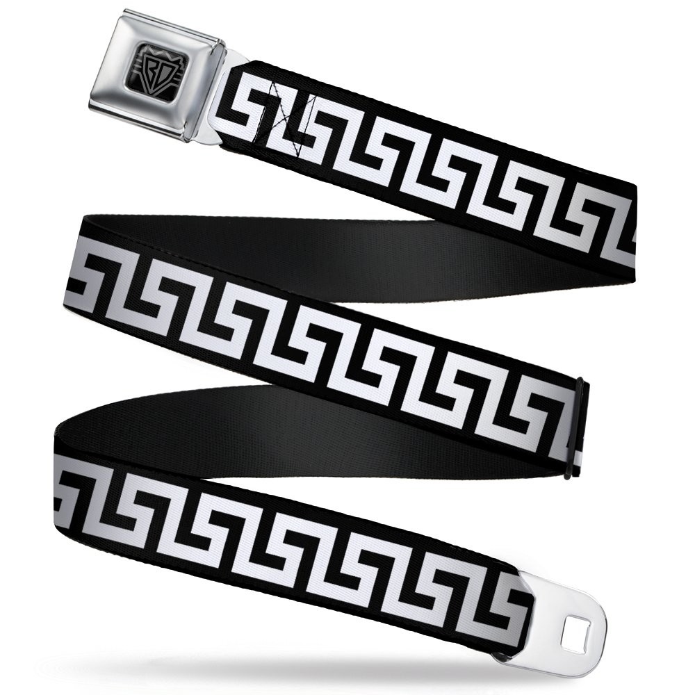 Seatbelt Belt – Greek Key Black/White – 1.0″ Wide – 20-36 Inches in Length