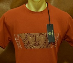 Men’s Versace Medusa Style Rhinestone T-Shirt Rust Luxury Designer US Size Small