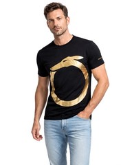 NWT TRUSSARDI Milano T-SHIRT crewneck cotton black gold luxury Italy L