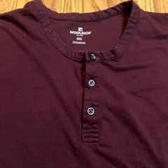 Woolrich Shirt Men’s 2XL Maroon Henley Long Sleeve Casual Woven Cotton Blend
