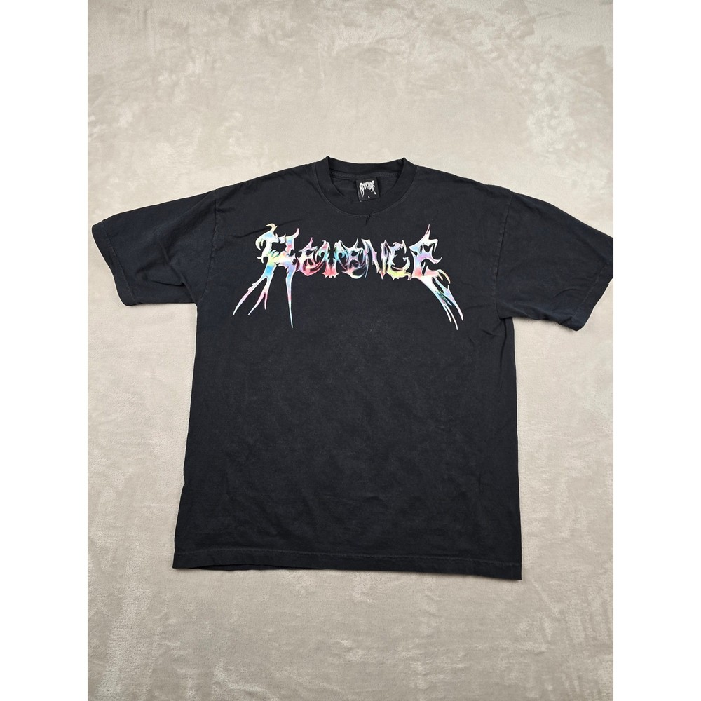 Revenge Graphic T-Shirt Mens Large Black Rainbow Chrome Logo Made In USA *Read