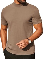 Mens Premium Cotton Short Sleeve Mock Turtleneck Half Neck Basic Tee Casual Fit