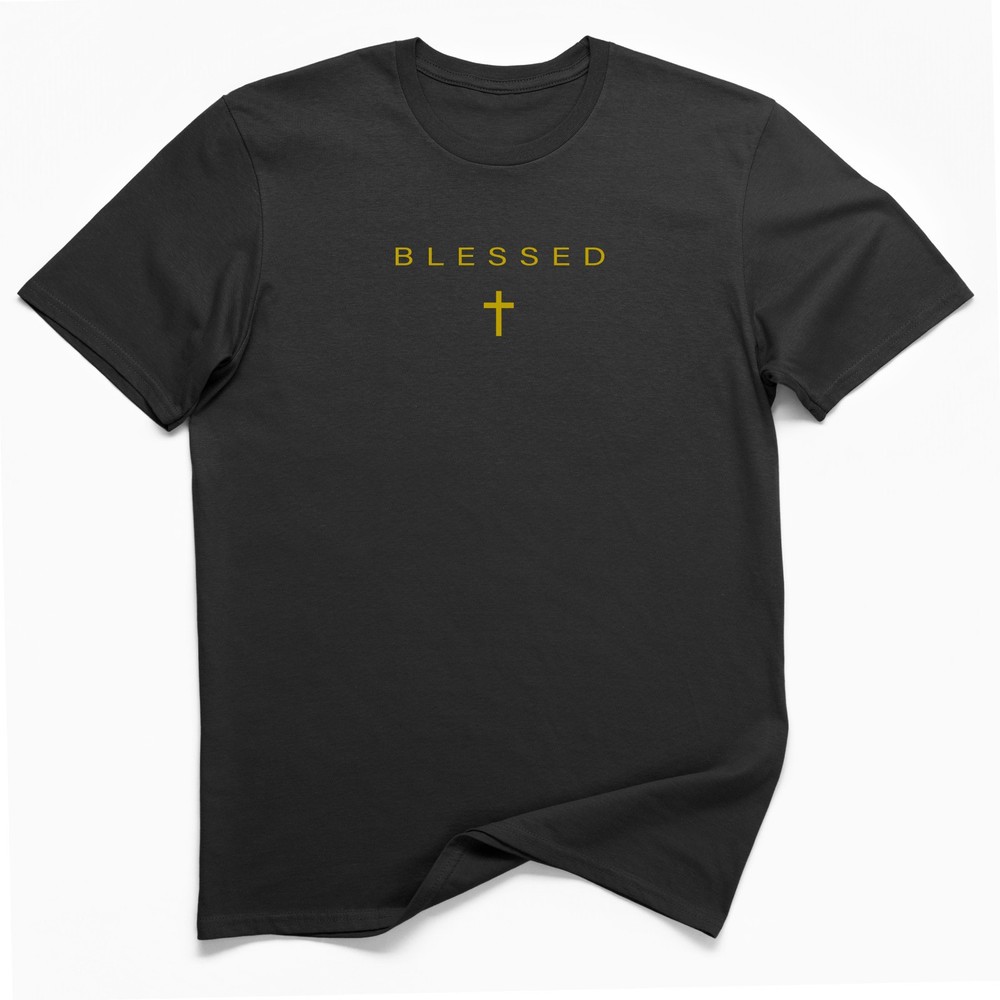 Blessed Christian T-Shirt Cross Minimalist Faith Tee Black Shirt