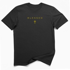 Blessed Christian T-Shirt Cross Minimalist Faith Tee Black Shirt