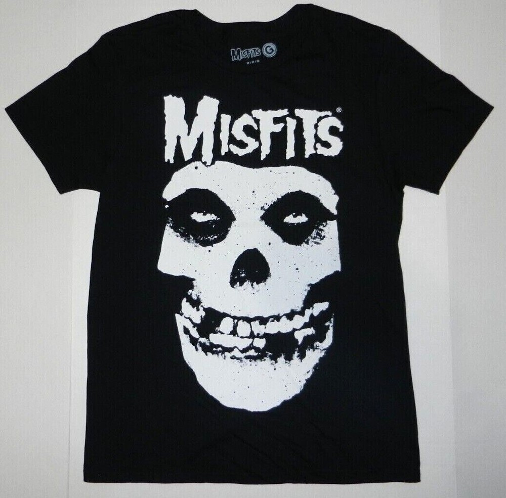 Rock Band Misfits Classic Skull With Logo Black Tee Shirt New