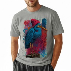 Blue Heron Bird T-Shirt Red Beanie Hat Urban Art Hipster Nature Lover Gift