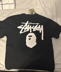 A Bathing Ape BAPE x Stussy Black Graphic Logo Crew Neck Tee Men’s M