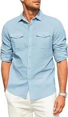 Men’s Cotton Linen Double Pocket Shirt Breathable Casual Smart Fit Holiday Gift