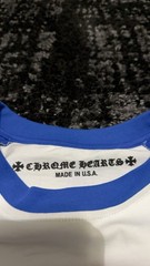 Chrome Hearts Men’s White/Blue Logo Raglan Long Sleeve Crew Neck T-Shirt